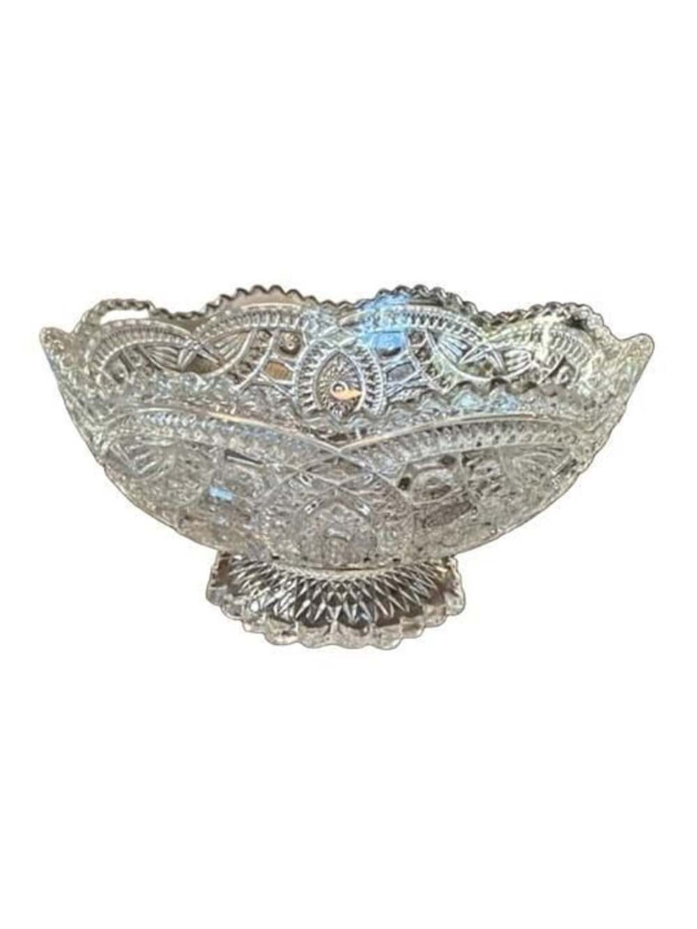 Vintage EAPG Pressed Clear Glass Large Pedestal Fruit Console Centerpiece Bowl